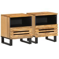 Tables de chevet 2 pcs 40x33x46 cm bois massif de manguier brut