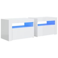 Tables de chevet 2 pcs avec LED Blanc brillant 60x35x40 cm