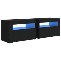 Tables de chevet 2 pcs avec LED Noir 60x35x40 cm