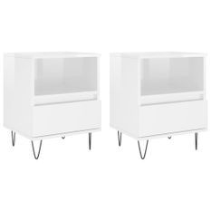 Tables de chevet 2 pcs blanc brillant 40x35x50 cm