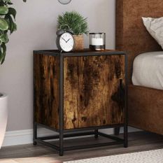 Tables de chevet 2 pcs chêne fumé bois d'ingénierie et métal