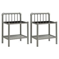 Tables de chevet 2 pcs Gris et noir Métal et verre 3