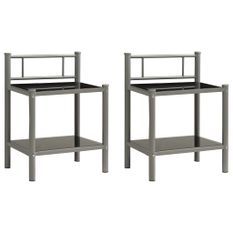 Tables de chevet 2 pcs Gris et noir Métal et verre