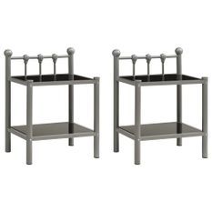 Tables de chevet 2 pcs Gris et noir Métal et verre 5