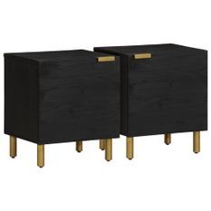 Tables de chevet 2 pcs noir 40x33x46 cm bois de manguier solide