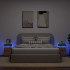 Tables de chevet avec LED 2 pcs chêne artisanal bois ingénierie