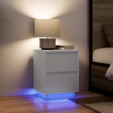 Tables de chevet avec lumières LED 2 pcs blanc 38x34x50 cm