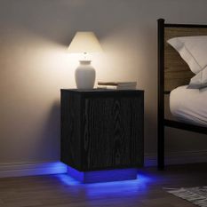 Tables de chevet avec lumières LED 2 pcs noir 38x34x50 cm
