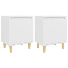 Tables de chevet avec pieds en bois 2 pcs Blanc 40x30x50 cm