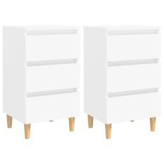 Tables de chevet avec pieds en bois 2 pcs Blanc 40x35x69 cm