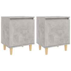 Tables de chevet avec pieds en bois 2 pcs Gris béton 40x30x50cm