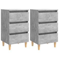 Tables de chevet avec pieds en bois 2 pcs Gris béton 40x35x69cm