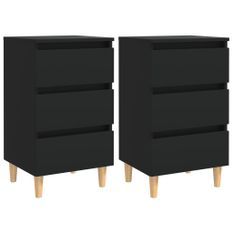 Tables de chevet avec pieds en bois 2 pcs Noir 40x35x69 cm