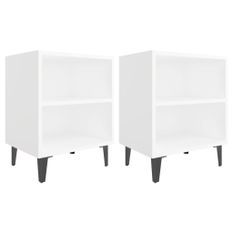 Tables de chevet avec pieds en métal 2 pcs Blanc 40x30x50 cm 2