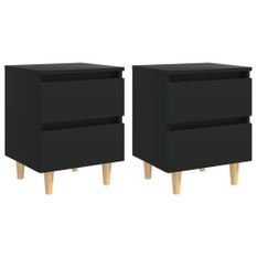 Tables de chevet avec pieds en pin 2 pcs Noir 40x35x50 cm