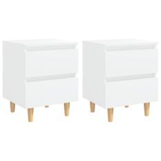 Tables de chevet avec pieds en pin Blanc 40x35x50 cm - Lot de 2