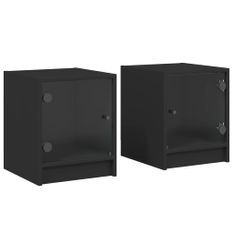 Tables de chevet avec portes en verre 2 pcs noir 35x37x42 cm