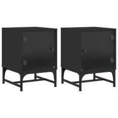 Tables de chevet avec portes en verre 2 pcs noir 35x37x50 cm