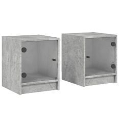 Tables de chevet et portes vitrées 2 pcs gris béton 35x37x42 cm