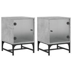 Tables de chevet et portes vitrées 2 pcs gris béton 35x37x50 cm