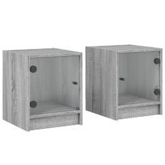 Tables de chevet et portes vitrées 2pcs sonoma gris 35x37x42cm