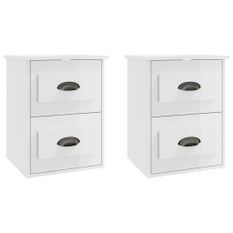 Tables de chevet murales 2 pcs blanc brillant 41,5x36x53 cm