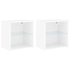 Tables de chevet murales avec lumières LED 2 pcs blanc