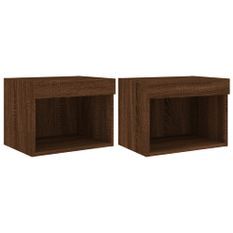 Tables de chevet murales avec lumières LED 2 pcs chêne marron