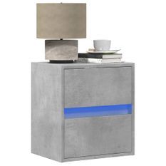 Tables de chevet murales avec lumières LED 2 pcs gris béton