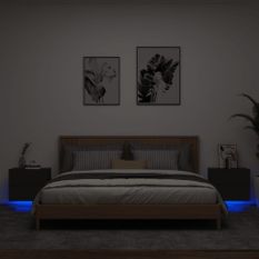 Tables de chevet murales avec lumières LED 2 pcs noir