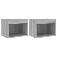 Tables de chevet murales avec lumières LED 2 pcs sonoma gris