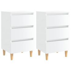 Tables de chevet pieds en bois 2 pcs Blanc brillant 40x35x69 cm
