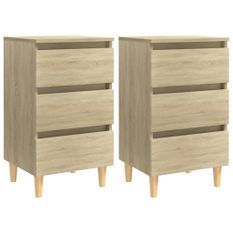 Tables de chevet pieds en bois 2 pcs Chêne sonoma 40x35x69 cm