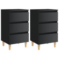 Tables de chevet pieds en bois 2 pcs Noir brillant 40x35x69 cm
