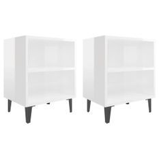 Tables de chevet pieds en métal 2 pcs Blanc brillant 40x30x50cm