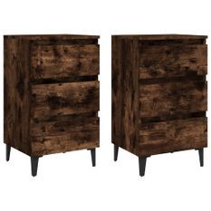 Tables de chevet pieds en métal 2 pcs Chêne fumé 40x35x69 cm