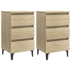 Tables de chevet pieds en métal 2 pcs Chêne sonoma 40x35x69 cm