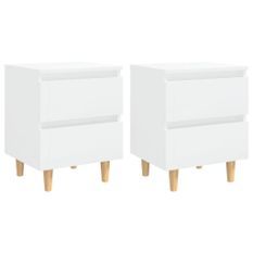 Tables de chevet pieds en pin 2 pcs Blanc brillant 40x35x50 cm