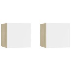 Tables de chevet suspendu 2pcs Blanc chêne sonoma 30,5x30x30cm