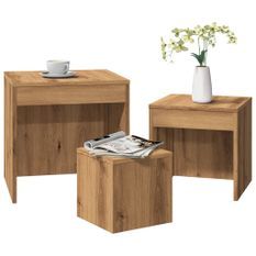 Tables gigognes 3 pcs chêne artisanal bois d'ingénierie