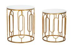 Tables gigognes Tory effet marbre métal doré design élégant