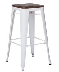 Tabouret acier blanc brillant et assise pin massif foncé Kontoir 76 cm