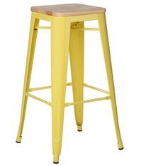 Tabouret acier jaune clair brillant et assise pin massif clair Kontoir 76 cm - Lot de 2