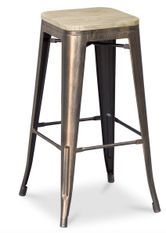 Tabouret acier vintage bronze et assise en bois massif naturel Reko 76 cm