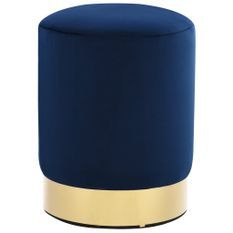 Tabouret bas design velours bleu marine et metal doré Sinza