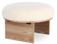 Tabouret bas rond ANNUSKA Naturel et tissu bouclé blanc