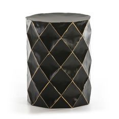 Tabouret bas rond métal noir et doré Keita