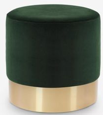 Tabouret bas velours vert foncé et métal doré Kina