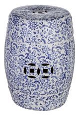 Tabouret céramique blanc et bleu avec motifs Saphy - Lot de 2