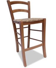 Tabouret de bar bois massif foncé et assise en paille Lausane